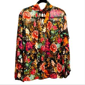 Long-sleeve Floral Blouse with Flutter Sleeves